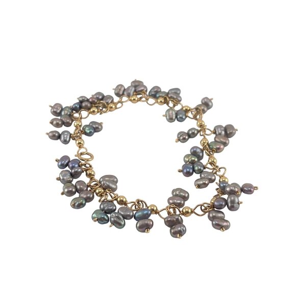Gold Filled Chain Bracelet With Gray Freshwater Pearls Spring Clasp - Picture 2 of 6